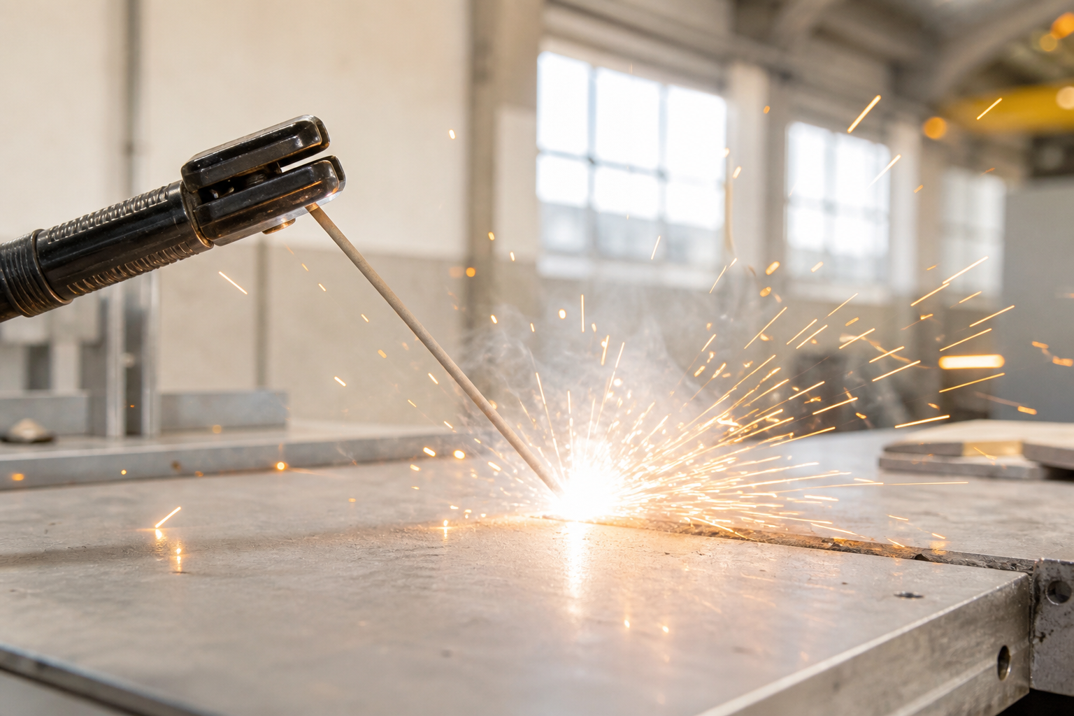 Stick welding with PROWELDER electrode in an industrial workshop